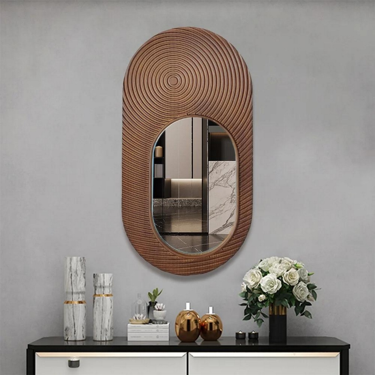 Glass and Finnish Natural Wood Wood Mirror Brown - 80×60 cm