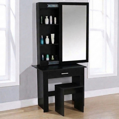 dress in black song Berkfield Dressing Table with LED Black 74.5x40x141 cm – Berkfield Home main image 1