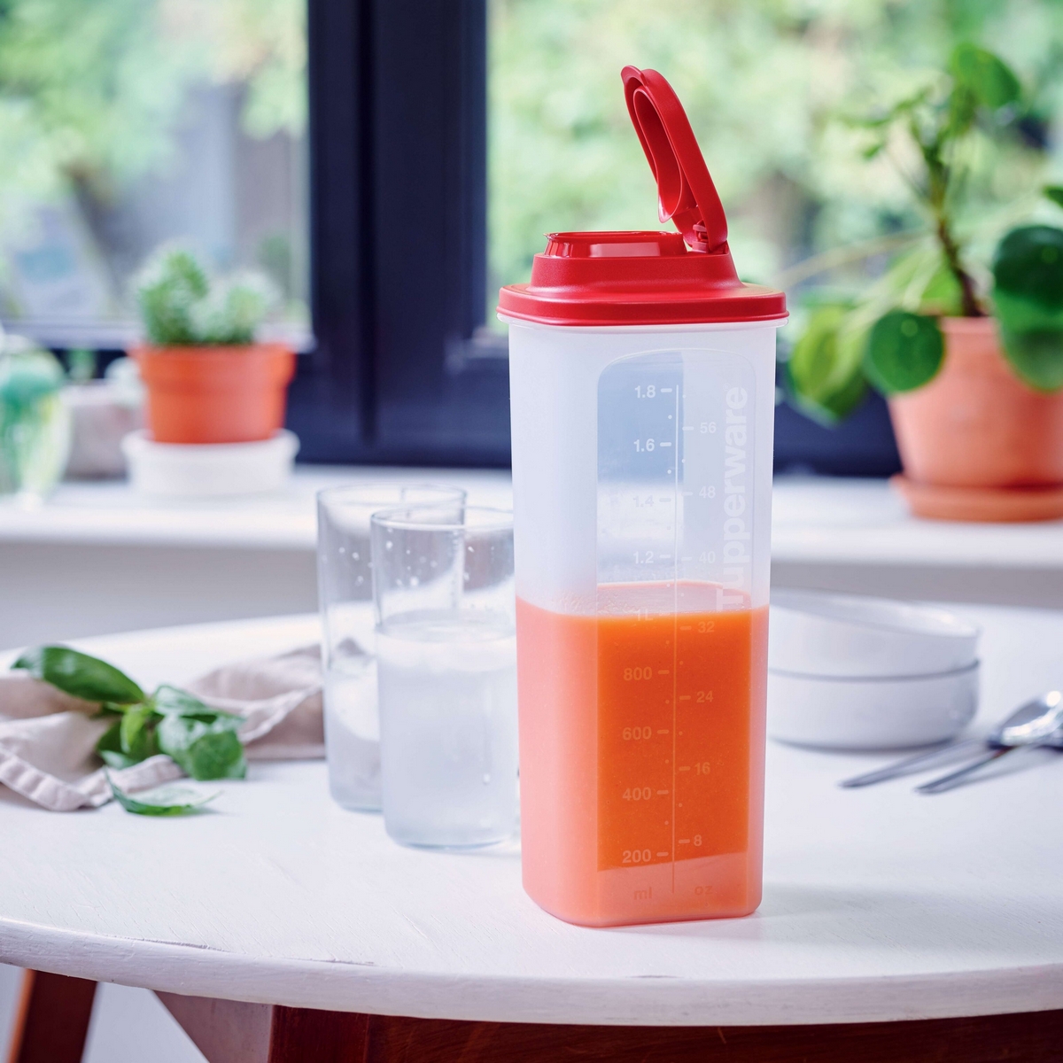 Tupperware Polypropylene 2L Jug with 800ml Container – Red – 3 Pieces
