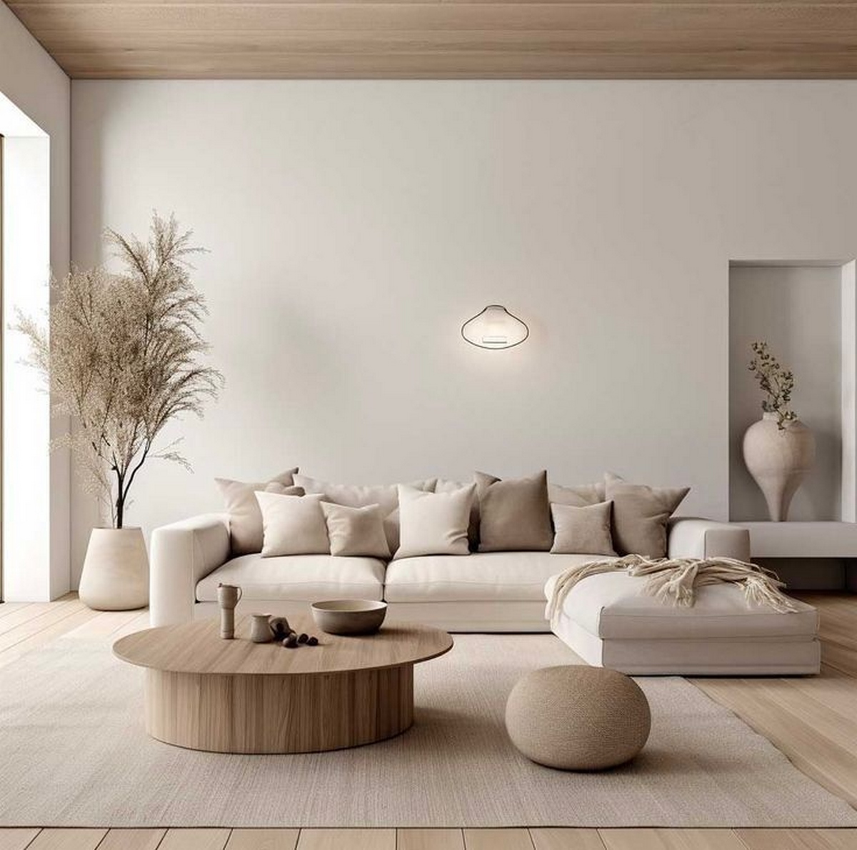Beech Wood and Inverted leather Fabric L-Shape Sofa - Beige