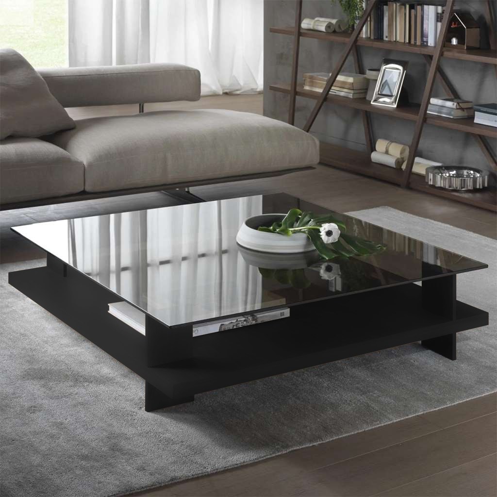 MDF And Glass Center Table Black - 45x100x100 cm