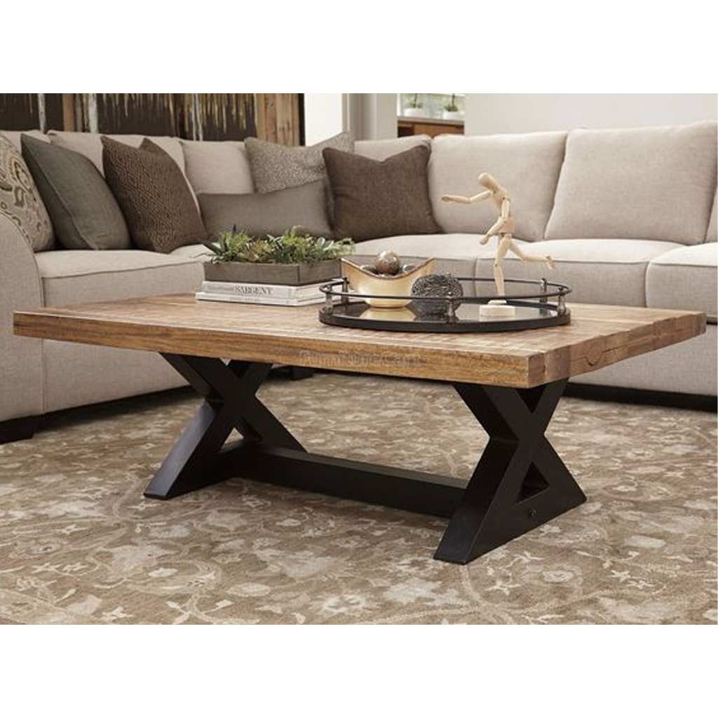 Moski Wood and Steel Coffee Table Brown and Black - 45x50x100 cm