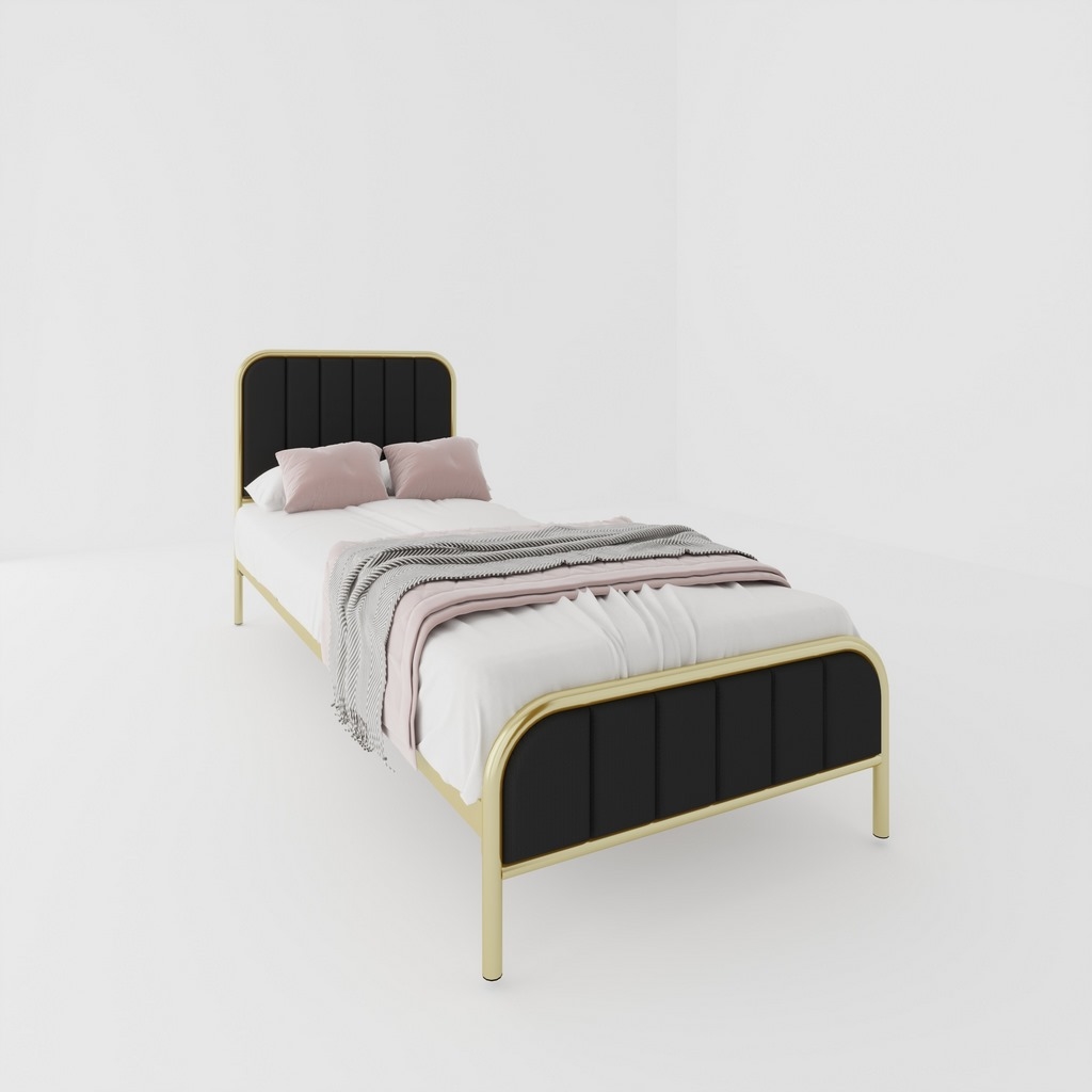 Musky wood and Steel Single Bed 90x80x201 - Gold and Black