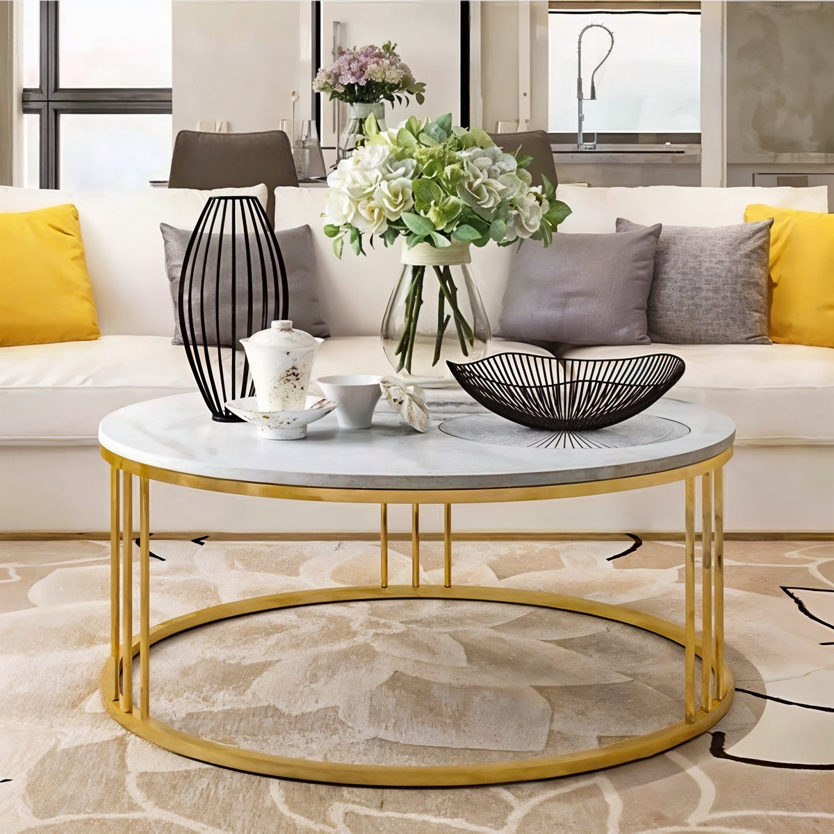 センターテーブル・ローテーブル MARBLE COFFEE TABLE Steel and Marble Coffee Table - 80x45 cm | shop now