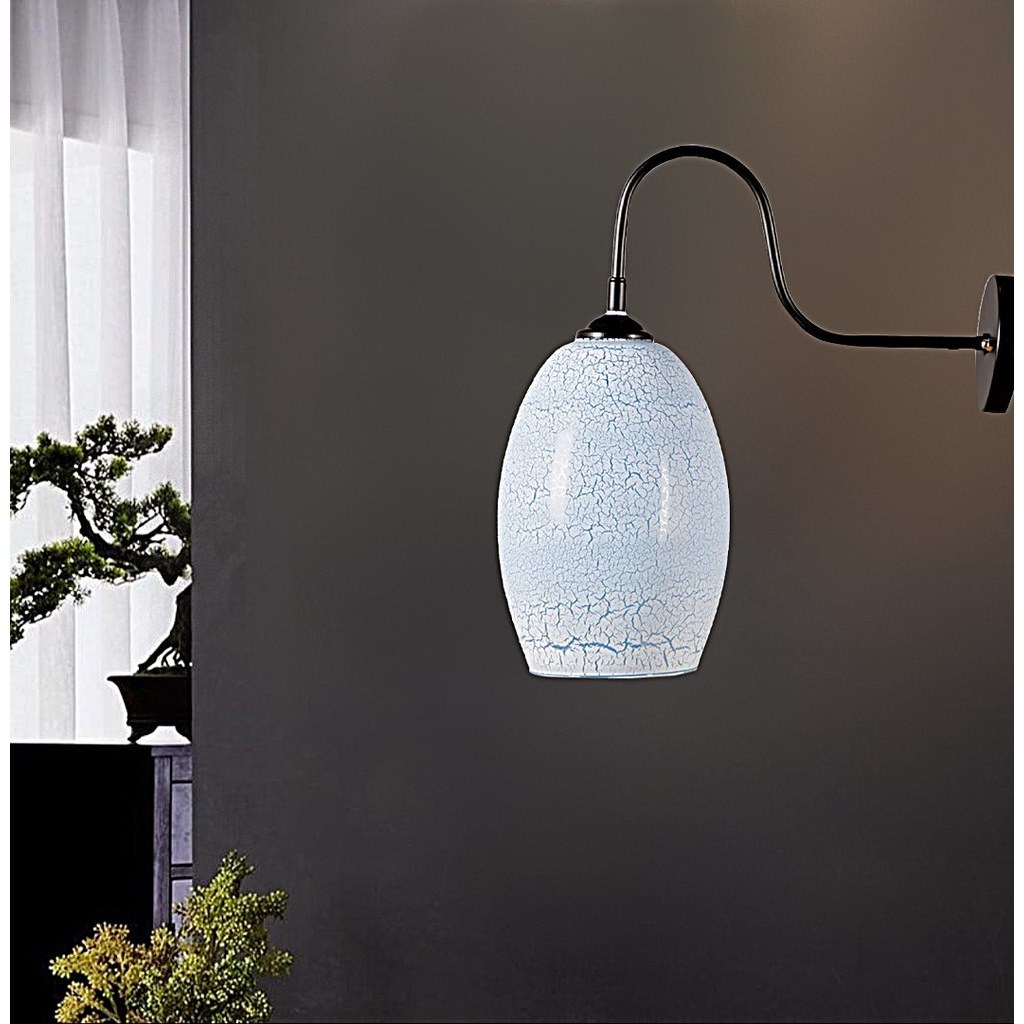 Metal and Glass Wall Lamp Black and Blue - 30x32 cm