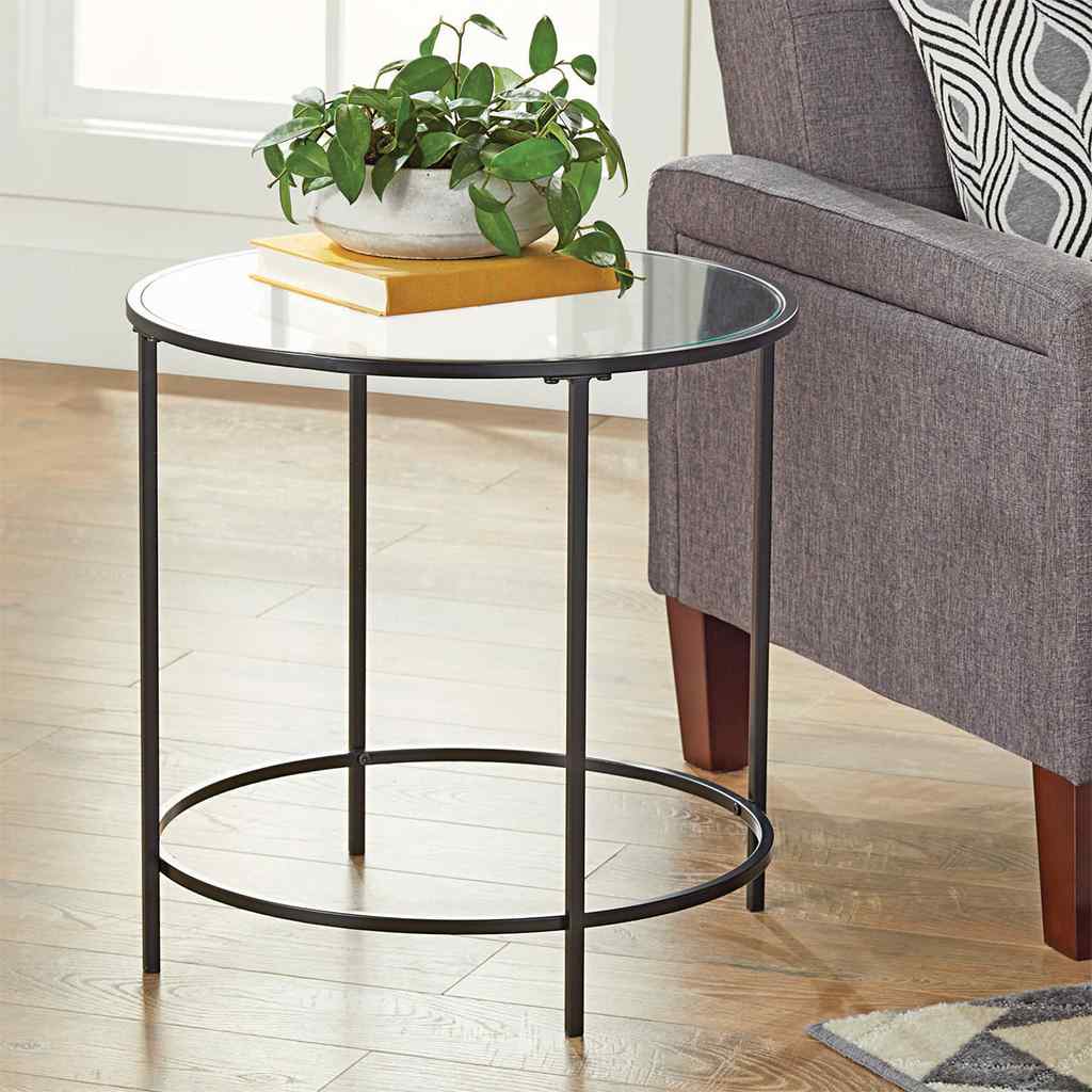 Steel and Glass Side Table - 60x50x50x4 cm